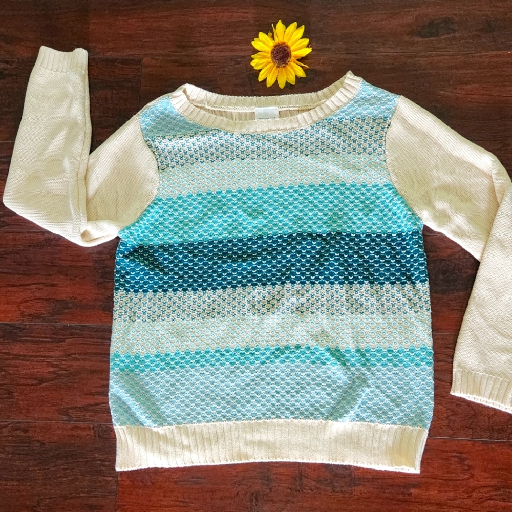 VINTAGE BEDFORD FAIR Blue and Cream Women's Sweater 🩵